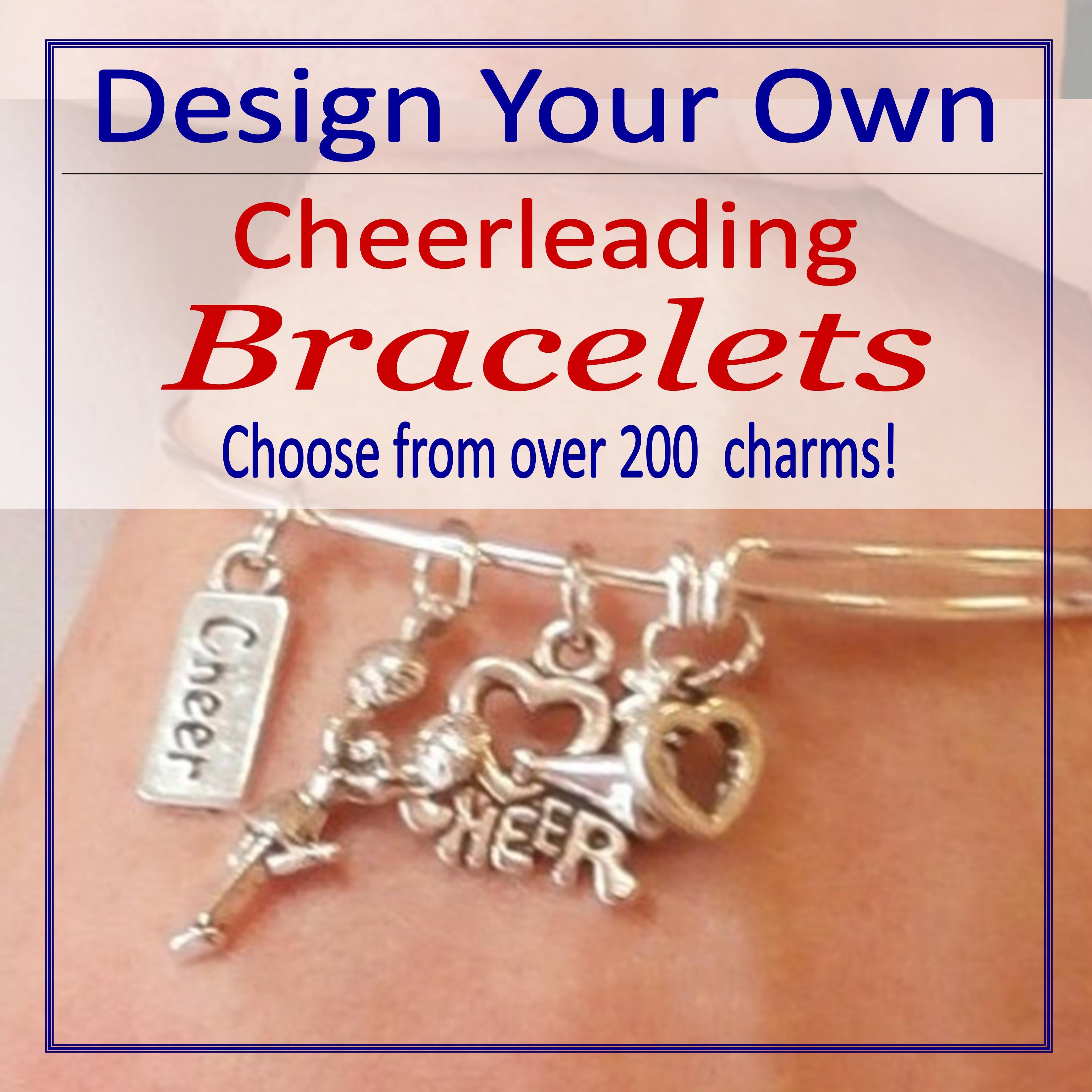 Cheerleading Personalized Charm Bracelet - I Love Cheerleading Medium / Large